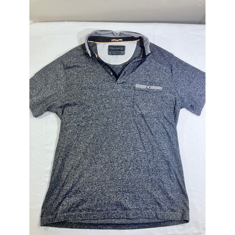 Denim & Flower Ricky Singh Mens Gray Heathered Slim Fit Pocket Polo‎ Shirt Large